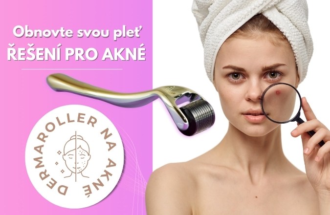 Dermaroller vedle obličeje s akné k řešení akné
